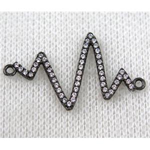 copper cardiogram connector paved zircon, black plated, approx 20-35mm [FDZN938]