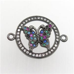 copper circle connector paved zircon with butterfly, black plated, approx 17mm dia [FDZN9384]