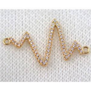 copper cardiogram connector paved zircon, gold plated, approx 20-35mm [FDZN939]