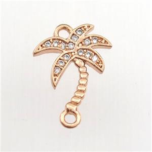 copper coconut tree connector paved zircon, rose gold, approx 10-12mm [FDZN9391]