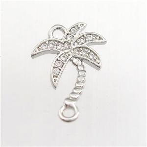 copper coconut tree connector paved zircon, platinum plated, approx 10-12mm [FDZN9392]