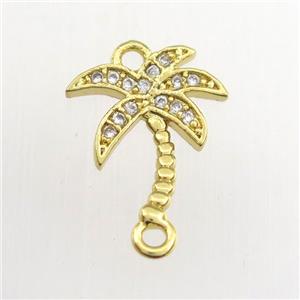 copper coconut tree connector paved zircon, gold plated, approx 10-12mm [FDZN9393]