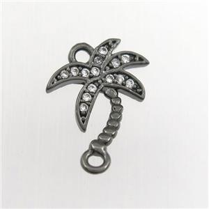 copper coconut tree connector paved zircon, black plated, approx 10-12mm [FDZN9394]