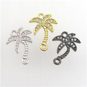 copper coconut tree connector paved zircon, mix color, approx 10-12mm [FDZN9395]
