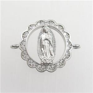 copper circle connector paved zircon with Jesus, platinum plated, approx 15mm dia [FDZN9400]