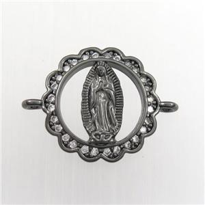 copper circle connector paved zircon with Jesus, black plated, approx 15mm dia [FDZN9402]