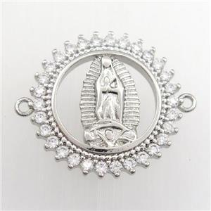 copper circle connector paved zircon with Jesus, platinum plated, approx 21mm dia [FDZN9405]