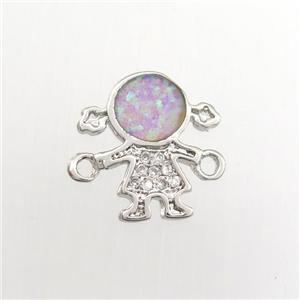 copper kids connector paved zircon with fire opal, platinum plated, approx 11-12mm [FDZN9417]