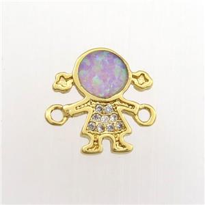 copper kids connector paved zircon with fire opal, gold plated, approx 11-12mm [FDZN9418]