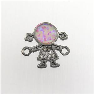 copper kids connector paved zircon with fire opal, black plated, approx 11-12mm [FDZN9419]