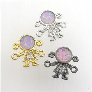 copper kids connector paved zircon with fire opal, mix color, approx 11-12mm [FDZN9420]