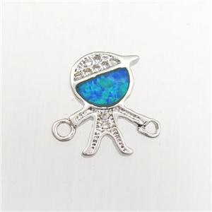 copper kids connector paved zircon with fire opal, platinum plated, approx 8-12mm [FDZN9422]