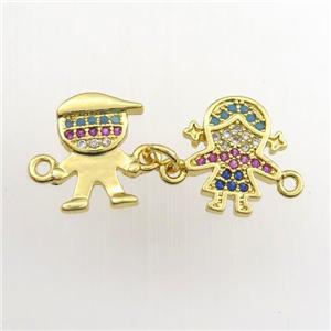 copper kids connector paved zircon, gold plated, approx 8-12mm [FDZN9427]