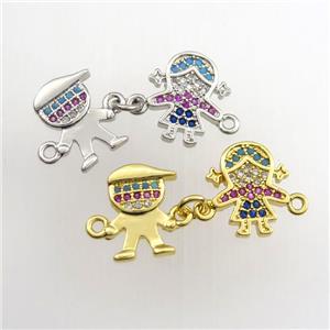 copper kids connector paved zircon, mix color, approx 8-12mm [FDZN9428]