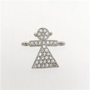 copper kids connector paved zircon, platinum plated, approx 8-12mm [FDZN9430]