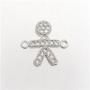 copper kids connector paved zircon, platinum plated, approx 8-12mm [FDZN9434]