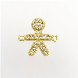copper kids connector paved zircon, gold plated, approx 8-12mm [FDZN9435]