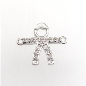 copper kids connector paved zircon, platinum plated, approx 13-15mm [FDZN9438]