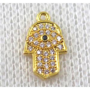 copper hamsahand pendant paved zircon, gold plated, approx 8-12mm [FDZN944]