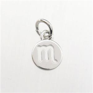 copper circle pendant, zodiac scorpio, platinum plated, approx 7mm dia [FDZN9447]