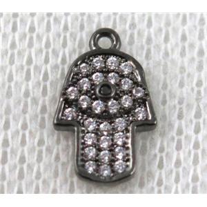 copper hamsahand pendant paved zircon, black plated, approx 8-12mm [FDZN945]