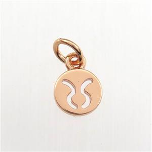 copper circle pendant, zodiac taurus, rose gold, approx 7mm dia [FDZN9451]