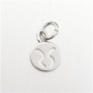 copper circle pendant, zodiac taurus, platinum plated, approx 7mm dia [FDZN9452]