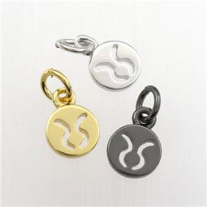 copper circle pendant, zodiac taurus, mix color, approx 7mm dia [FDZN9455]