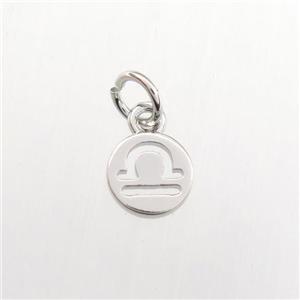 copper circle pendant, zodiac libra, platinum plated, approx 7mm dia [FDZN9457]