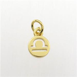 copper circle pendant, zodiac libra, gold plated, approx 7mm dia [FDZN9458]