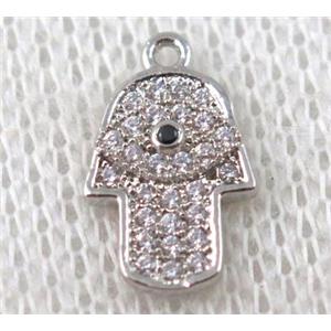 copper hamsahand pendant paved zircon, platinum plated, approx 8-12mm [FDZN946]