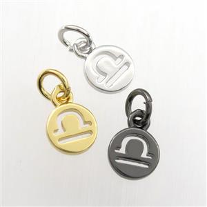 copper circle pendant, zodiac libra, mix color, approx 7mm dia [FDZN9460]