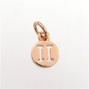 copper circle pendant, zodiac gemini, rose gold, approx 7mm dia [FDZN9461]