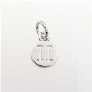 copper circle pendant, zodiac gemini, platinum plated, approx 7mm dia [FDZN9462]
