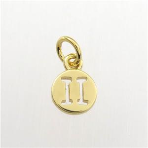 copper circle pendant, zodiac gemini, gold plated, approx 7mm dia [FDZN9463]