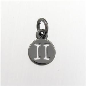 copper circle pendant, zodiac gemini, black plated, approx 7mm dia [FDZN9464]