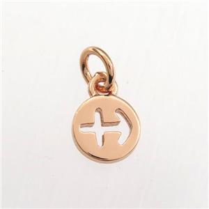 copper circle pendant, zodiac sagittarius, rose gold, approx 7mm dia [FDZN9466]