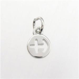 copper circle pendant, zodiac sagittarius, platinum plated, approx 7mm dia [FDZN9467]