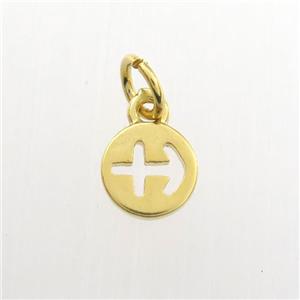 copper circle pendant, zodiac sagittarius, gold plated, approx 7mm dia [FDZN9468]