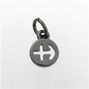 copper circle pendant, zodiac sagittarius, black plated, approx 7mm dia [FDZN9469]