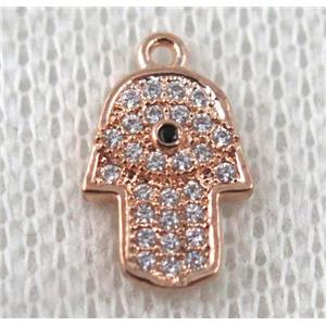 copper hamsahand pendant paved zircon, rose gold, approx 8-12mm [FDZN947]