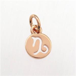 copper circle pendant, zodiac capricorn, rose gold, approx 7mm dia [FDZN9471]