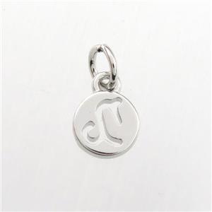 copper circle pendant, zodiac capricorn, platinum plated, approx 7mm dia [FDZN9472]