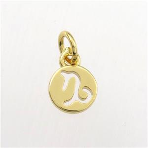 copper circle pendant, zodiac capricorn, gold plated, approx 7mm dia [FDZN9473]