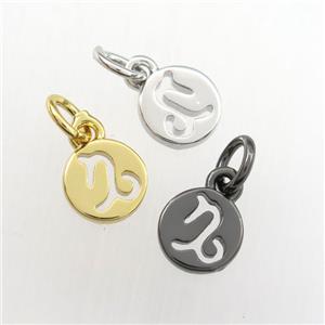 copper circle pendant, zodiac capricorn, mix color, approx 7mm dia [FDZN9475]