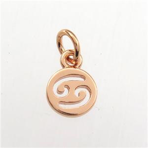 copper circle pendant, zodiac cancer, rose gold, approx 7mm dia [FDZN9476]