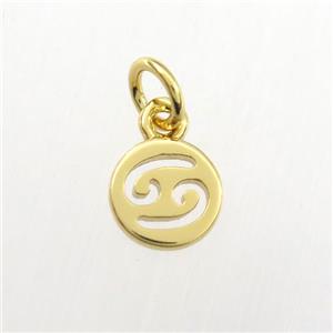 copper circle pendant, zodiac cancer, gold plated, approx 7mm dia [FDZN9478]