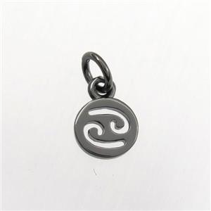 copper circle pendant, zodiac cancer, black plated, approx 7mm dia [FDZN9479]