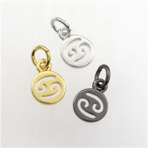 copper circle pendant, zodiac cancer, mix color, approx 7mm dia [FDZN9480]
