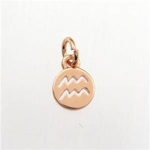 copper circle pendant, zodiac aquarius, rose gold, approx 7mm dia [FDZN9481]